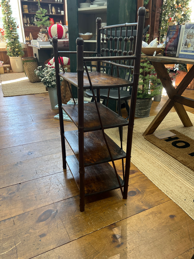 Vintage Dark Stained Bamboo Four Tiered Shelf Unit