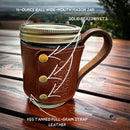 Leather Wrapped Mason Jar Drinking Glass- USA Flag