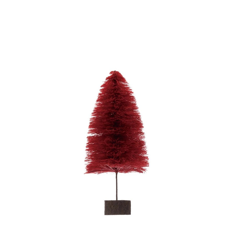 5-1/2" Round x 13"H Sisal Bottle Brush Tree with Wood Slice Base, Berry Color