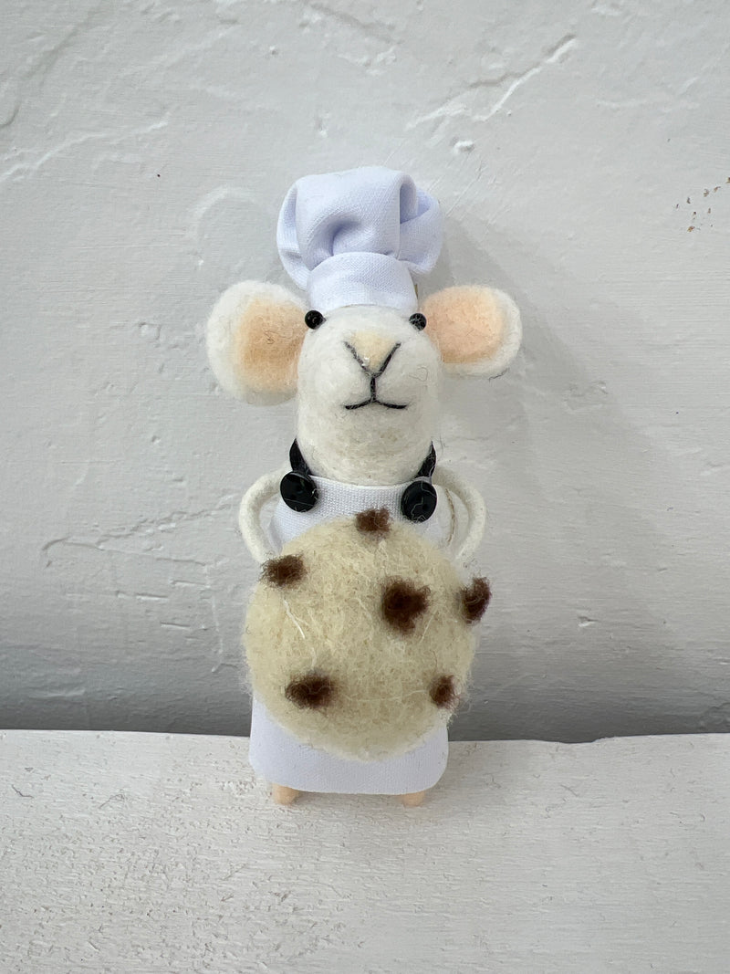 Handmade Wool Felt Chef Mouse Ornament, 3 Styles