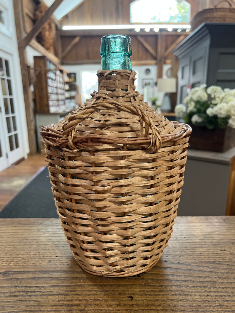 Vintage European Demijohn Wicker Wrapped Bottle with Handles