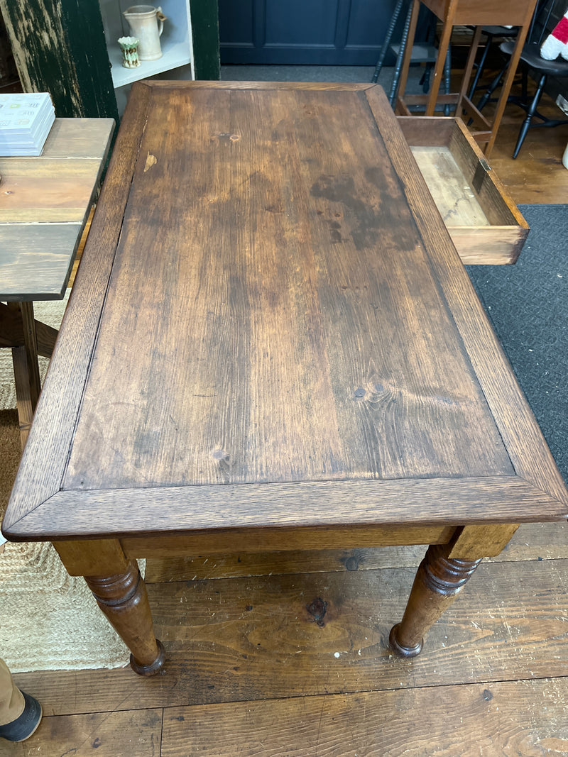 Antique Oak Two Drawer Table with Turned Legs