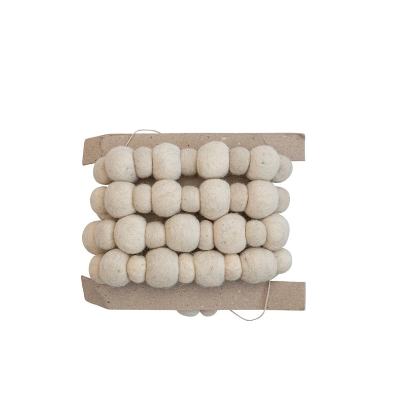 72"L Handmade Wool Felt Ball Garland - Cream Color