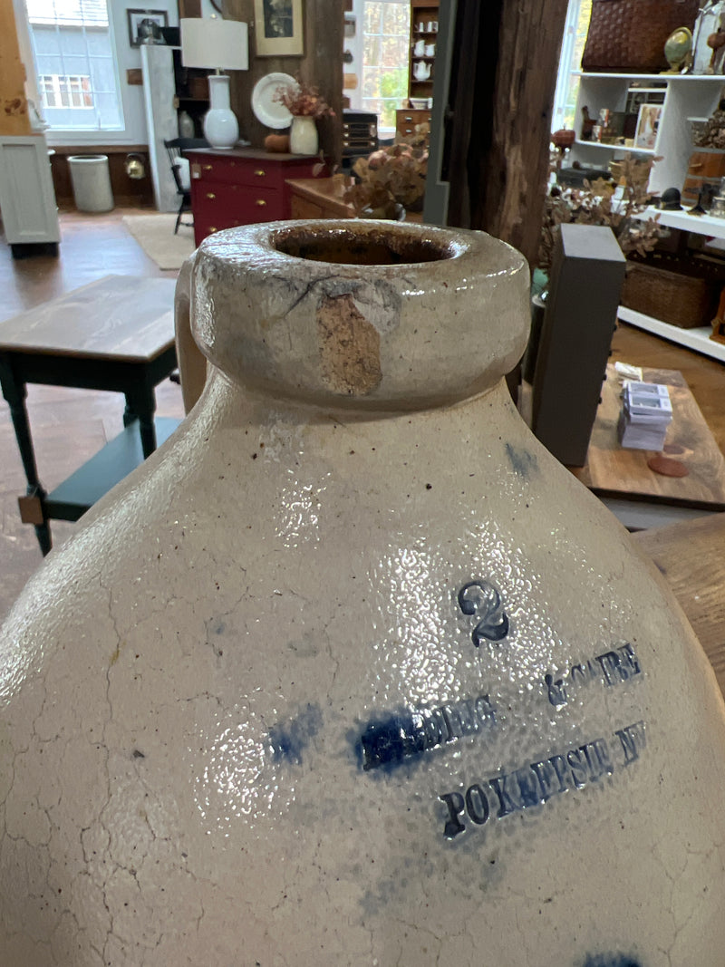 Antique Salt Glazed Two Gallon Stoneware Cobalt Blue Floral Design Jug