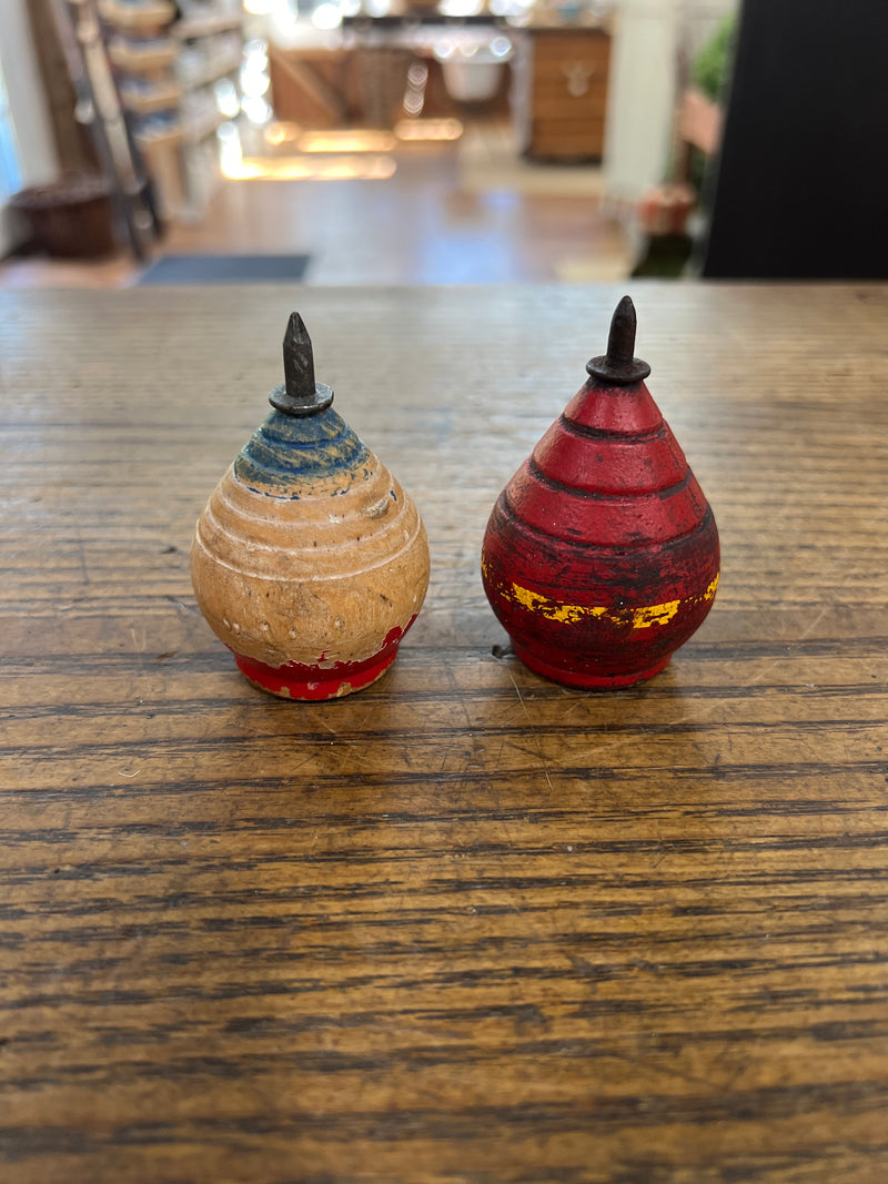 Vintage Wooden Spinning Top with Metal Tip