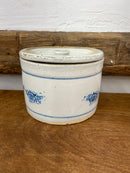 Antique Double Blue Banded Stoneware Butter Crock with Lid