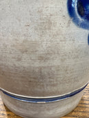 Vintage Salt Glazed European Stoneware Grey and Cobalt Blue Floral Design Crock