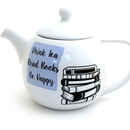 Stoneware Teapot "Drink Tea Read Books Be Happy"