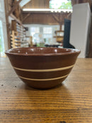 Vintage Brown Glazed Two Off White Banded 7” Mixing Bowl