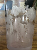 Antique 1880’s Celery Vase Etched Glass with Crane Birds and Bamboo