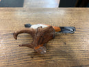Vintage Peter Peltz Hand Carved + Painted Wood Towhee Bird Figurine on Driftwood Stand