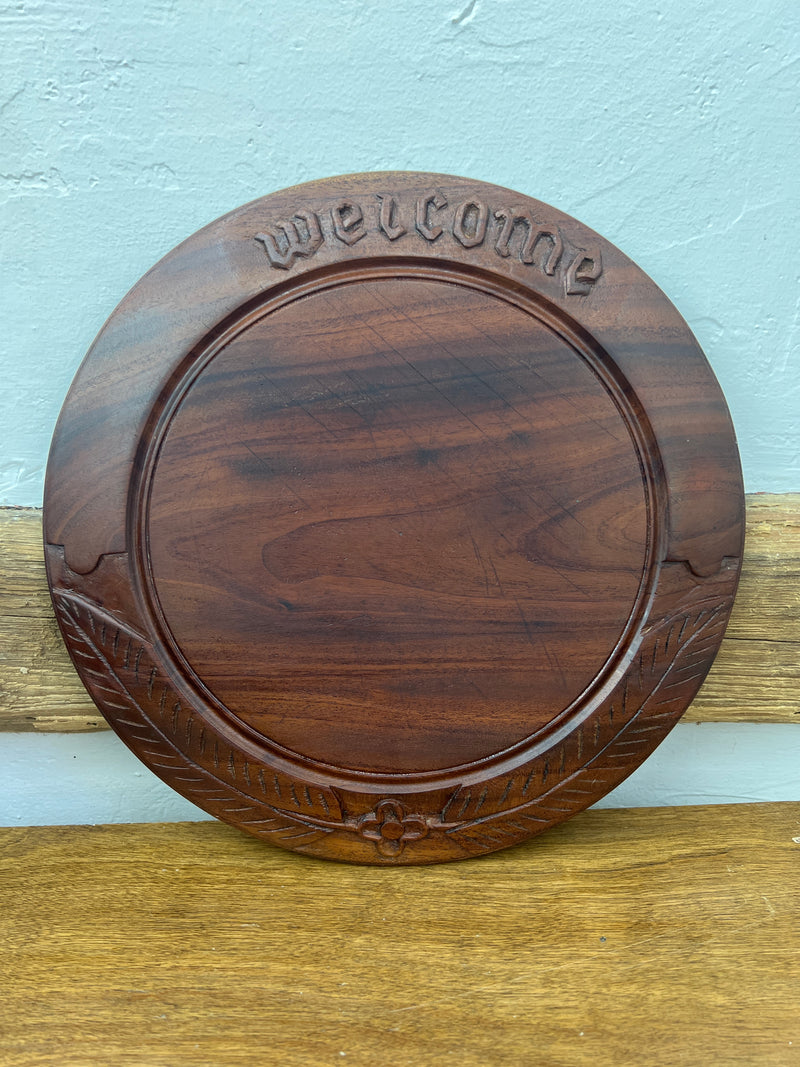 Vintage “Welcome” Round 12” Hand Carved Bread Board