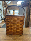 Vintage Tall Woven Split Wood Picnic Basket with Double Handles