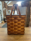 Vintage Tall Woven Split Wood Picnic Basket with Double Handles