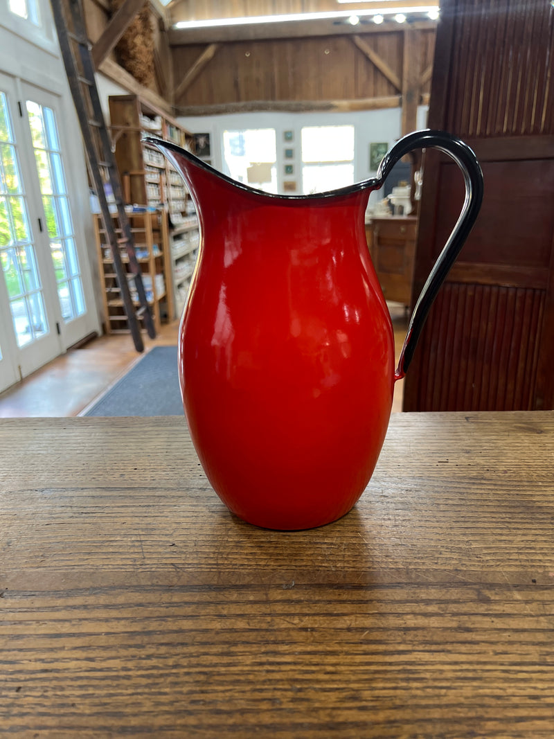 Vintage Red Enamelware Pitcher