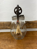 Antique Dazey No. 4 Glass Butter Churn with Wooden Paddles