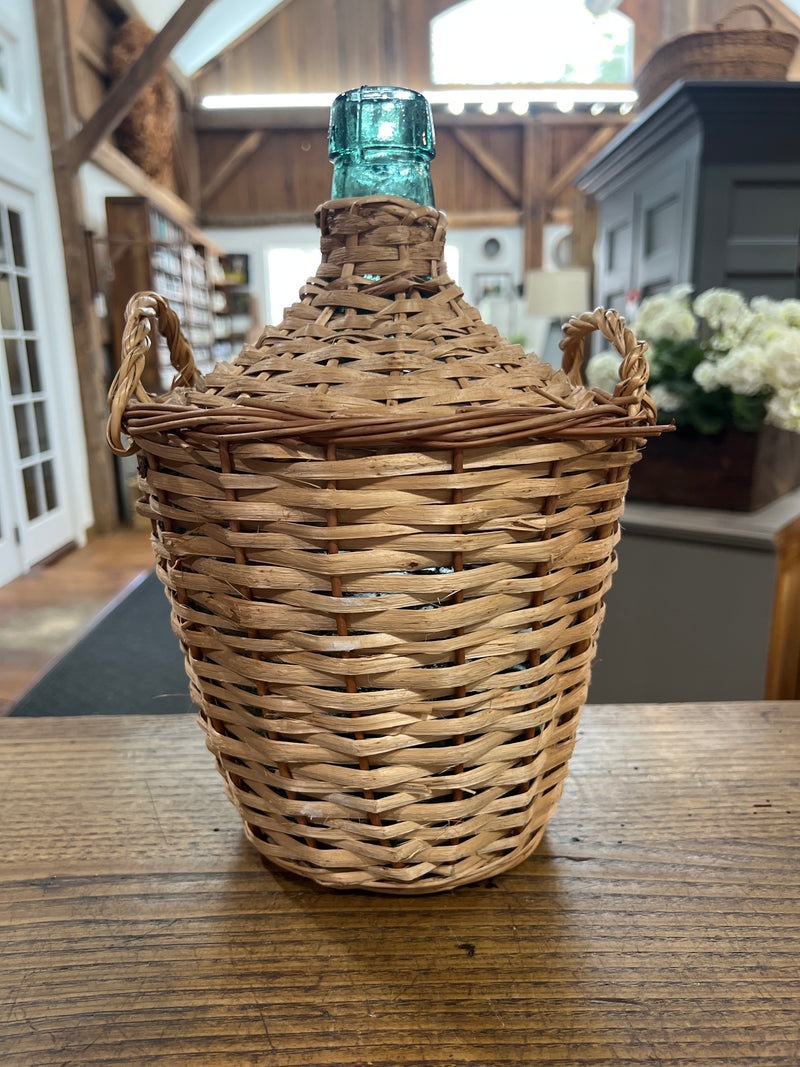 Vintage European Demijohn Wicker Wrapped Bottle with Handles