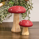 White Dotted Red Wooden Mushrooms Set of 2