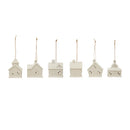 Stoneware House Ornament w/ LED Light, White, 6 Styles (Batteries Included)