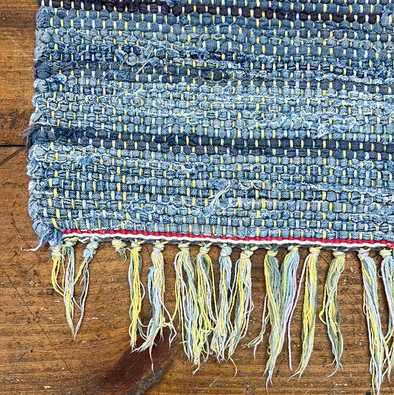 2’ x 3’ Vintage Denim Rag Rug with Tassels