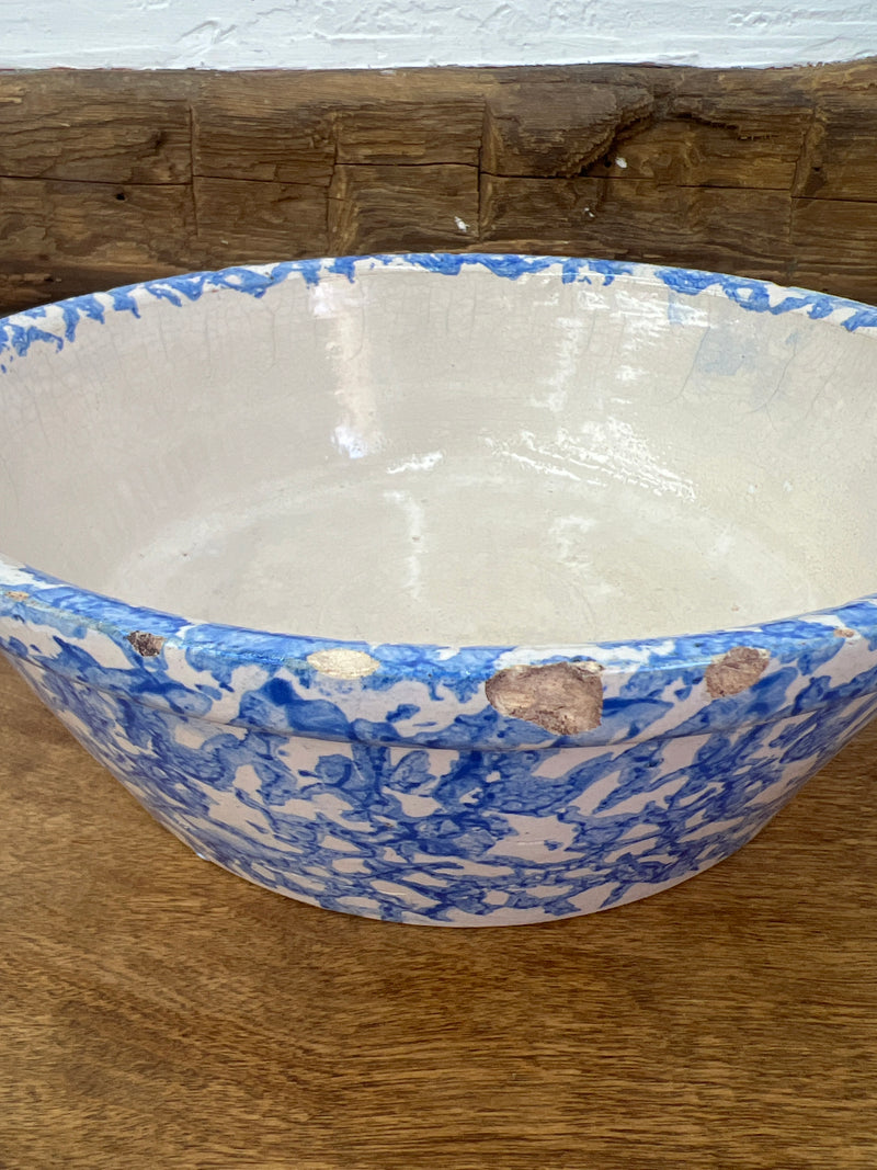 Antique Blue + White Spongeware Cream/Milk Pan