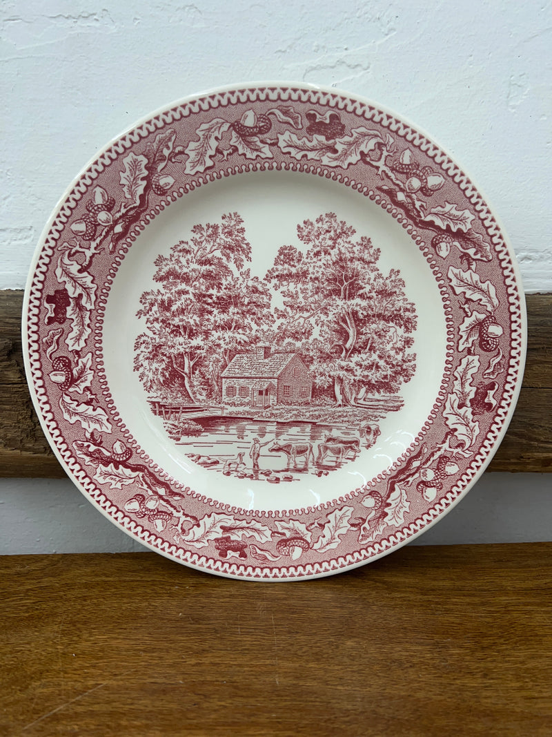 Vintage Royal Ironstone Memory Lane  Red Transferware Dinner Plate
