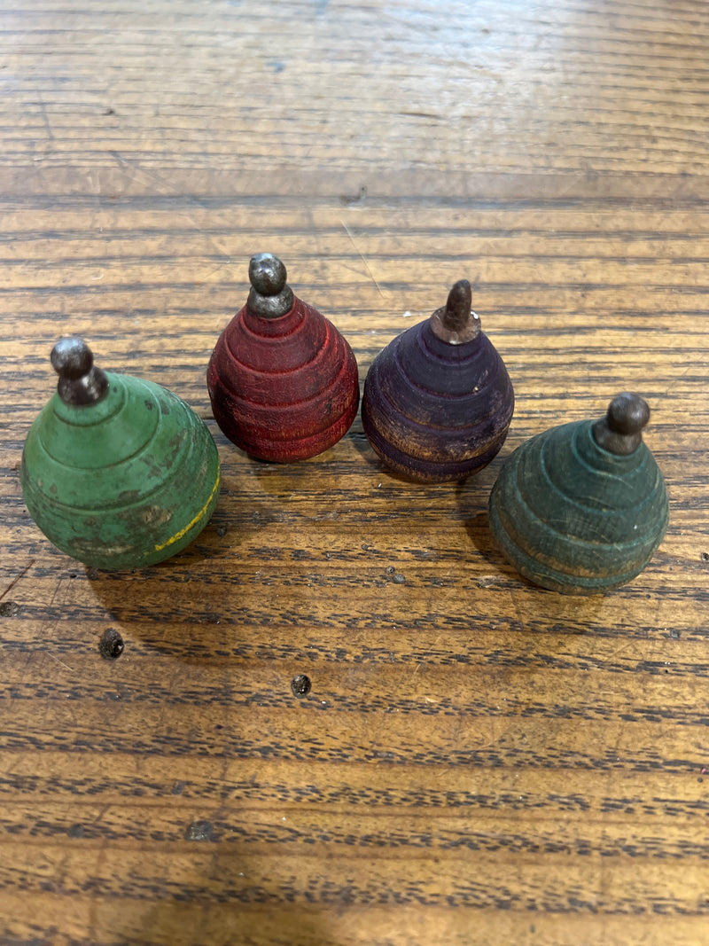 Vintage Wooden Spinning Top with Metal Tip