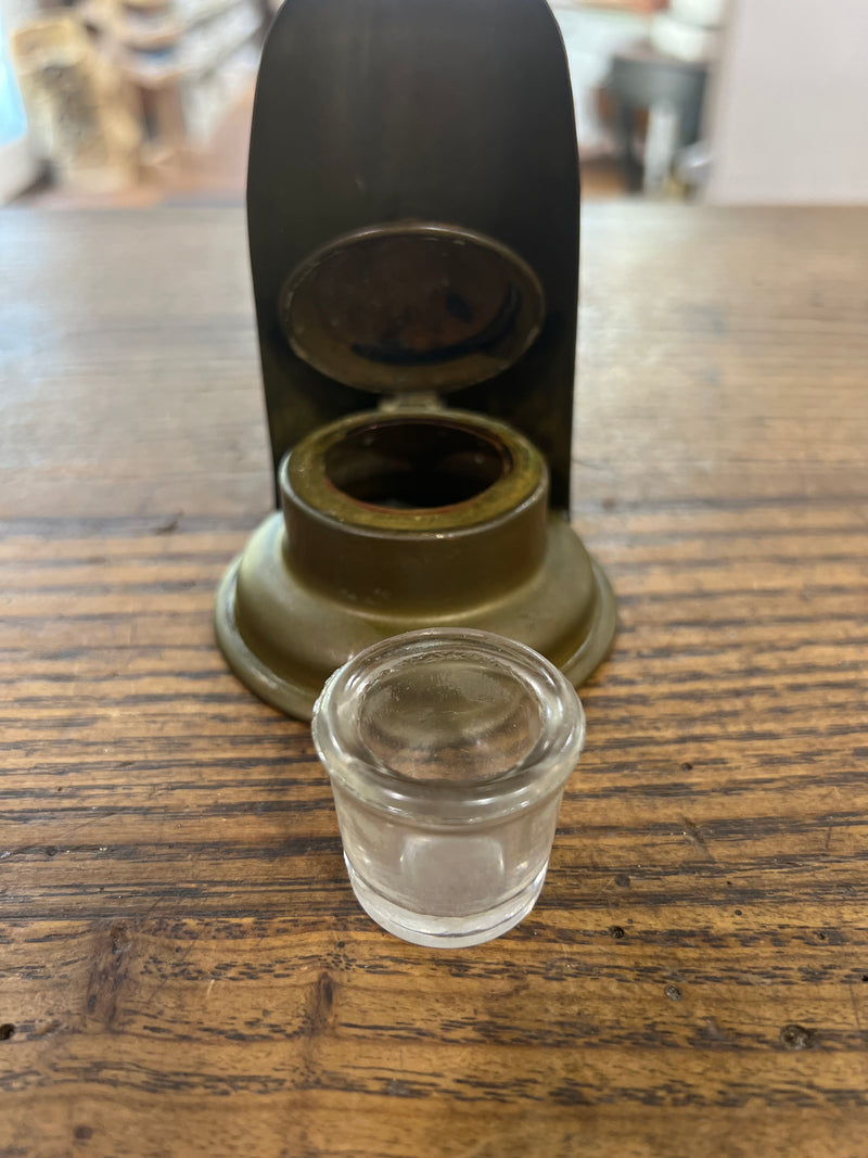 Antique Brass Inkwell with Removable Glass Bowl