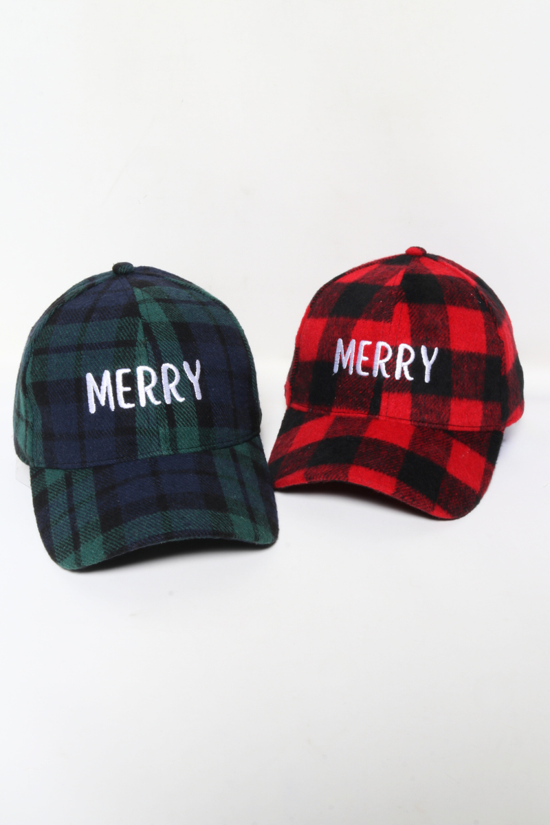 MERRY Christmas embroidery Plaid woven Baseball Cap: Red