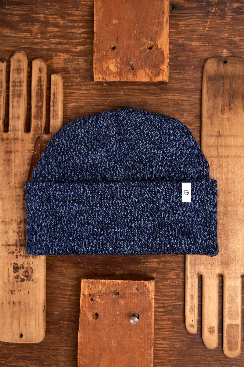 Denim Melange Ragg Wool Beanie: One Size