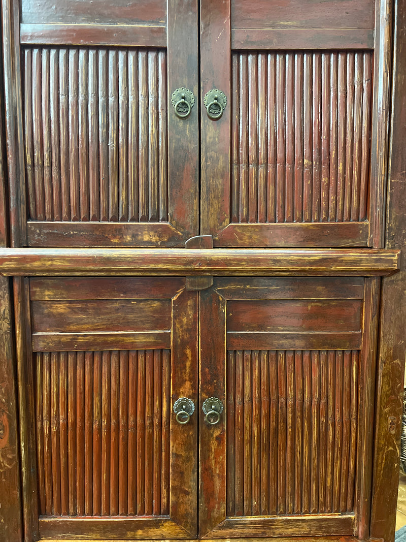 Vintage Old Chinese Six Split Bamboo Door Cabinet