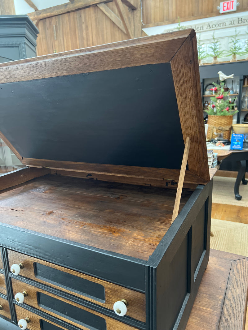 Antique Oak Counter Top Six Drawer Spool Cabinet Slant Top Desk