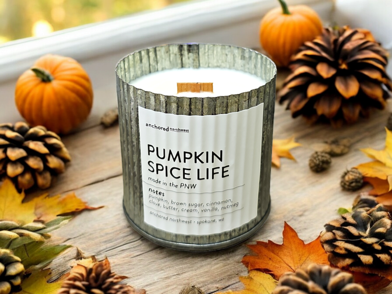 Pumpkin Spice Life Rustic Vintage Farmhouse Wood Wick Candle