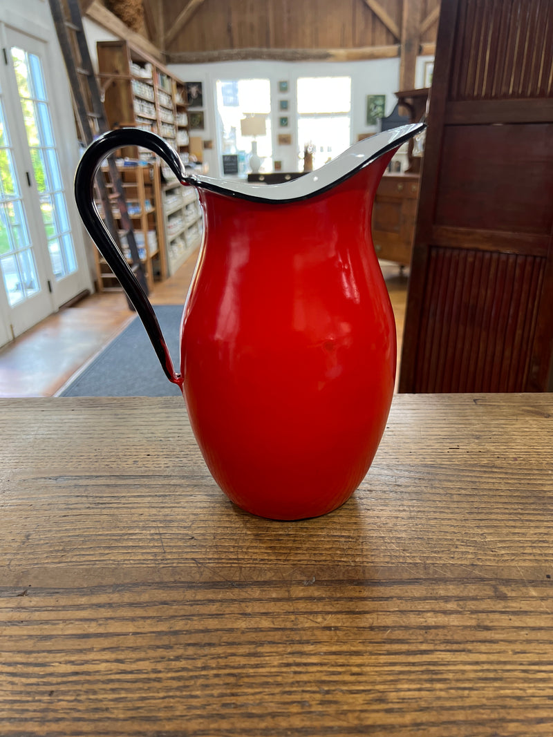 Vintage Red Enamelware Pitcher