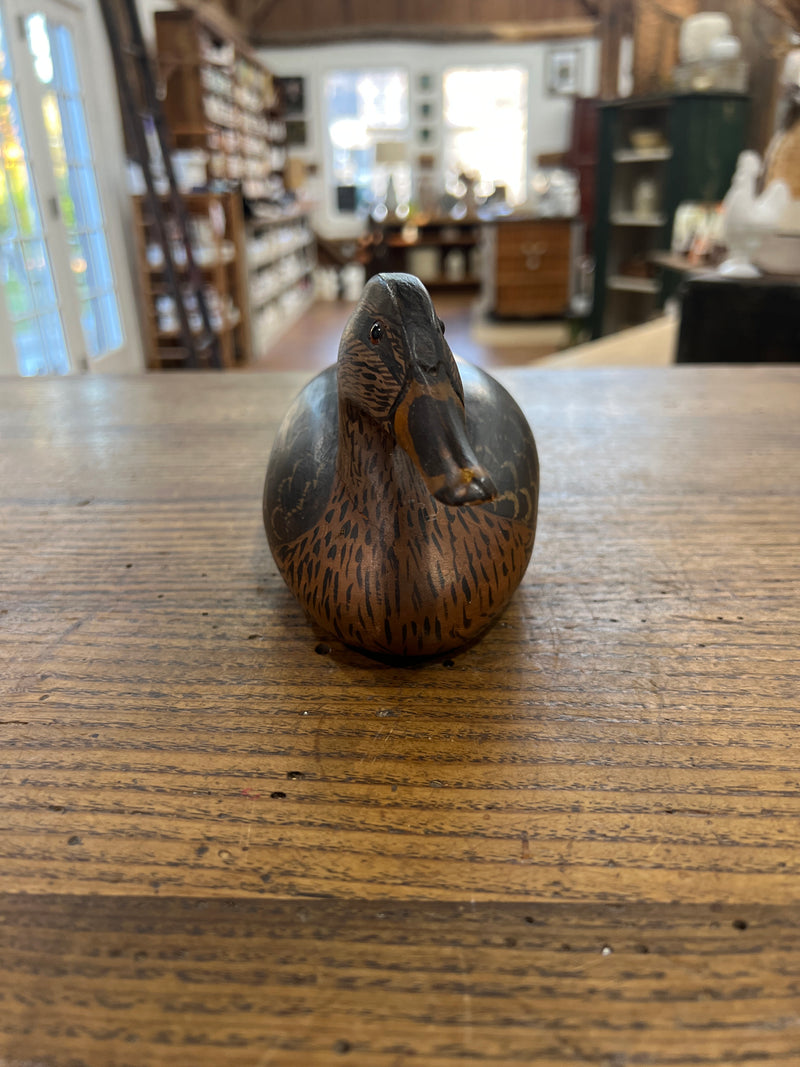 Vintage Signed Carved Wooden Duck