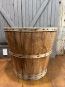 Vintage Large Wooden Bucket with Vertical Staves and Bentwood Reinforcing Bands
