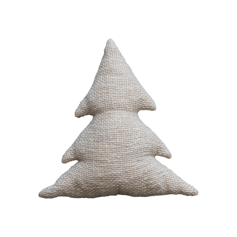 Woven Cotton Slub Tree Shaped Pillow w/ Metallic Gold Thread, Natural