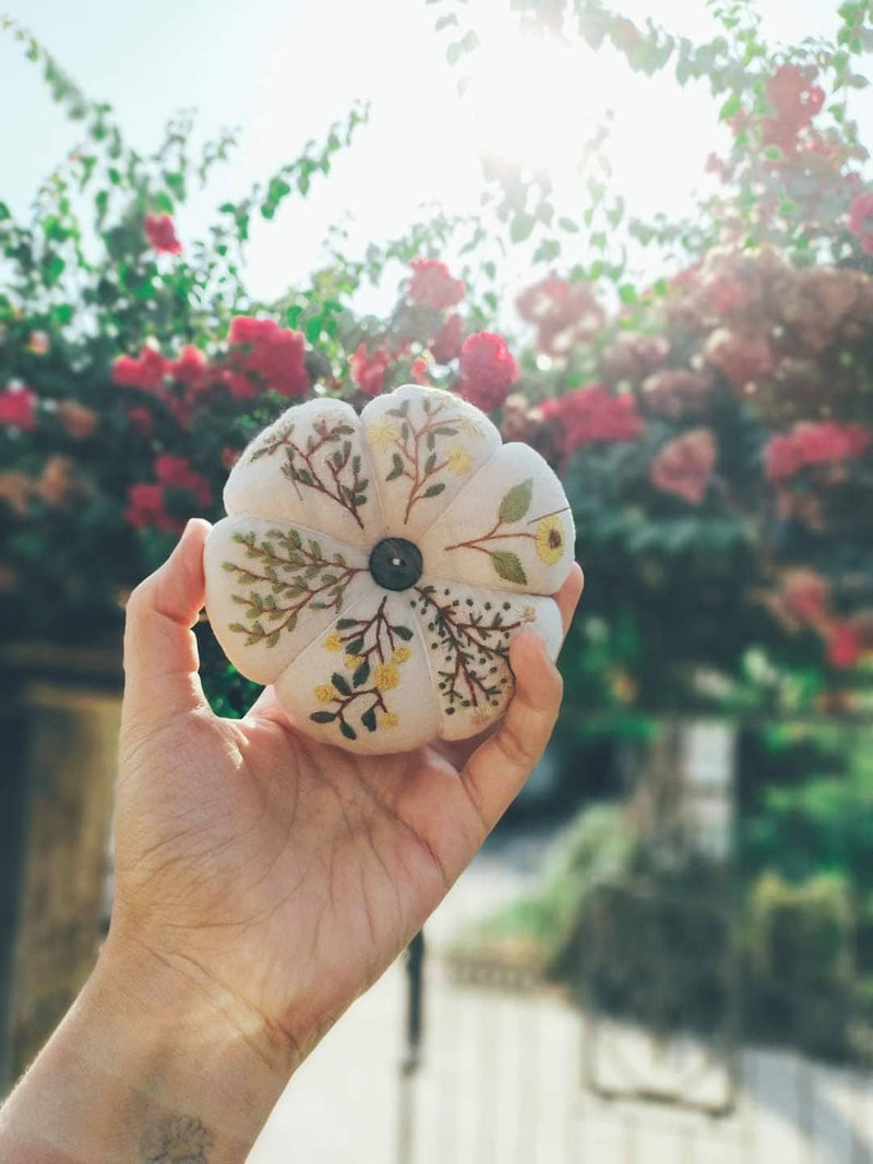 Daisy Mimosa Embroidered Pumpkin Pincushion