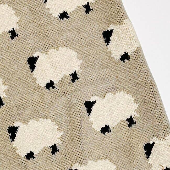 Furry Sheep - Organic Cotton Jacquard Knit Baby Blanket: One Size