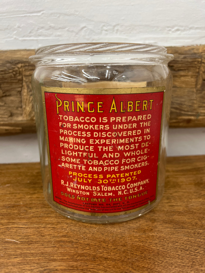 Antique Prince Albert  Glass Tobacco Humidor Jar No Lid 1910 Tax Stamp