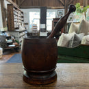 Antique Walnut Wooden Mortar and Pestle Set
