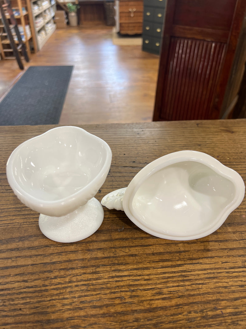 Vintage Milk Glass Rooster Candy Dish