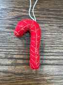 Handmade Wool Felt Candy Cane Ornament w/ Embroidery, 6 Styles