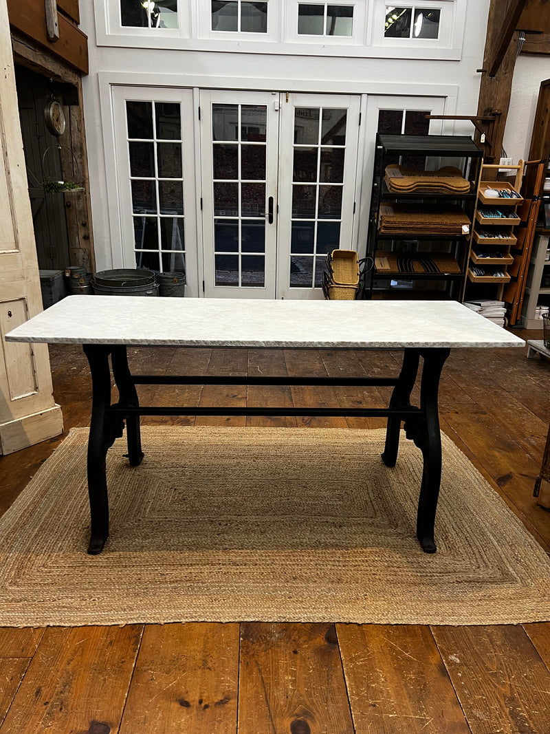 Antique Marble Top on Cast Iron Machine Base Table