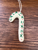 Handmade Wool Felt Candy Cane Ornament w/ Embroidery, 6 Styles