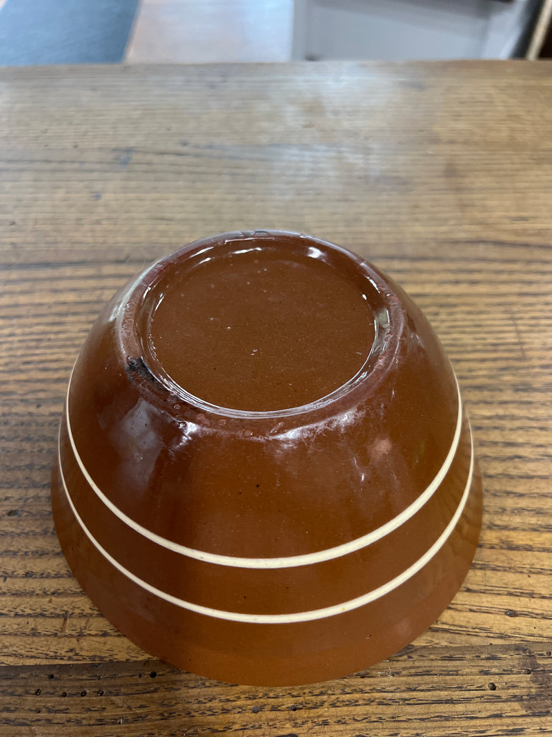 Vintage Brown Glazed Two Off White Banded 7” Mixing Bowl