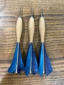 Vintage Wooden Blue Feathered Dart Set of 3