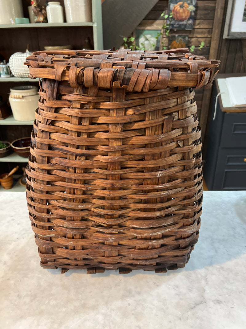 Antique Splint Woven Gathering Basket with Lid
