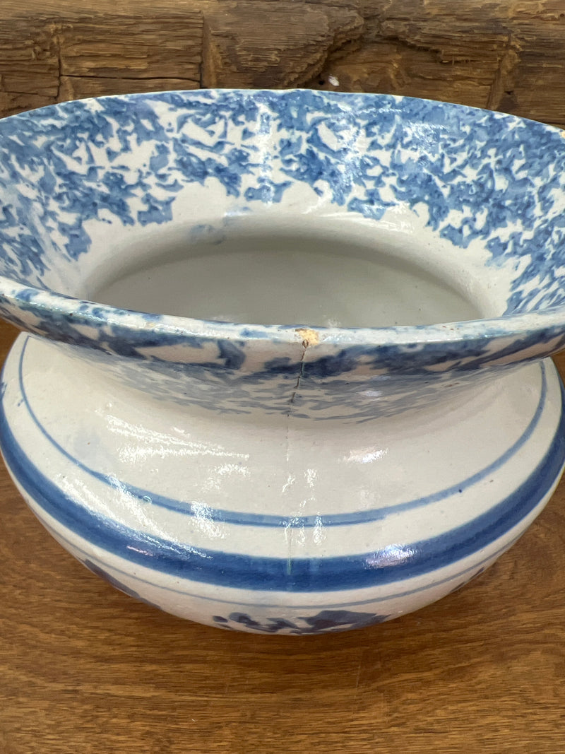 Vintage Blue + White Spongeware Spittoon