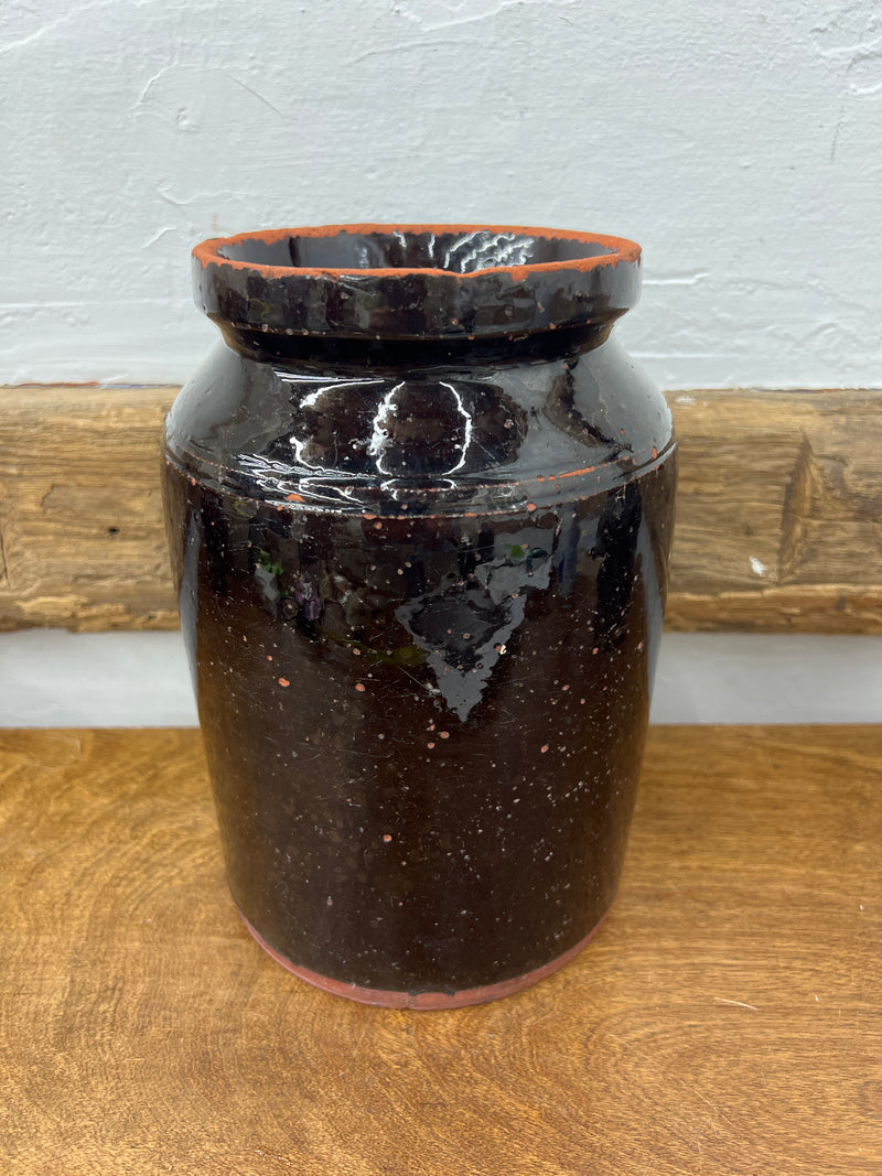 Antique Redware Brown Glazed Storage Jar
